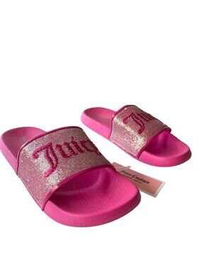Juicy Couture Kids Girls Size 5 Pink Logo Flip Flop Sandals Glitter Shoes NEW